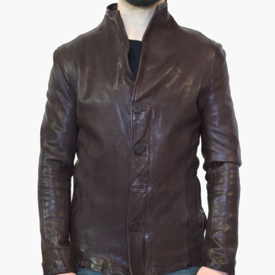 Man Maledetti Toscani Leather Men'S Jackets | Leather Man Jacket "Bottoni" Dark Brown