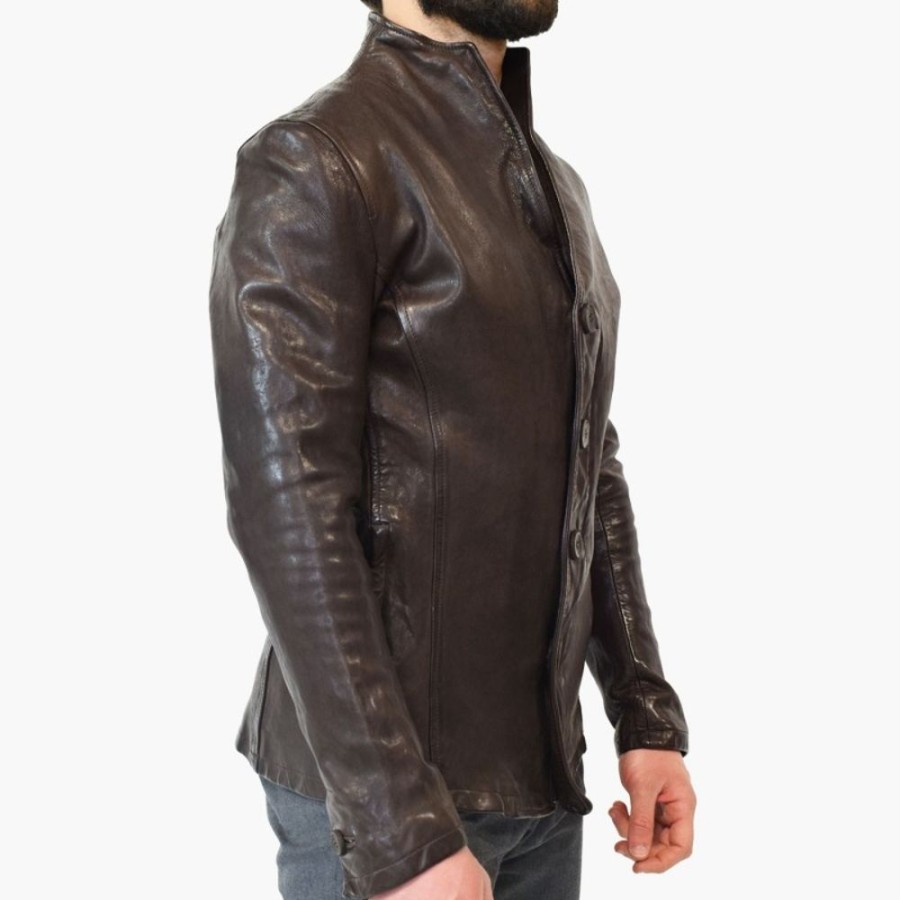 Man Maledetti Toscani Leather Men'S Jackets | Leather Man Jacket "Bottoni" Dark Brown