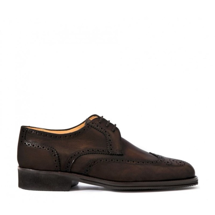 Man Officina 66 Leather Men'S Lace-Up Shoes | Leather Men'S Lace-Up Shoe, Full Brogue Derby Model Coffee