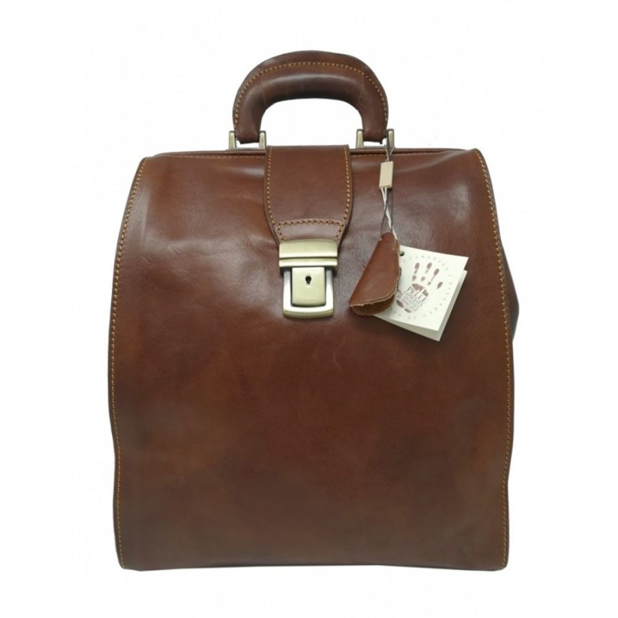 Business Officina 66 | Backpack Bag For Doctor In Genuine Italian Leather, Urban Style Model Brown