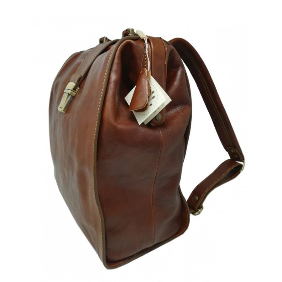 Business Officina 66 | Backpack Bag For Doctor In Genuine Italian Leather, Urban Style Model Brown