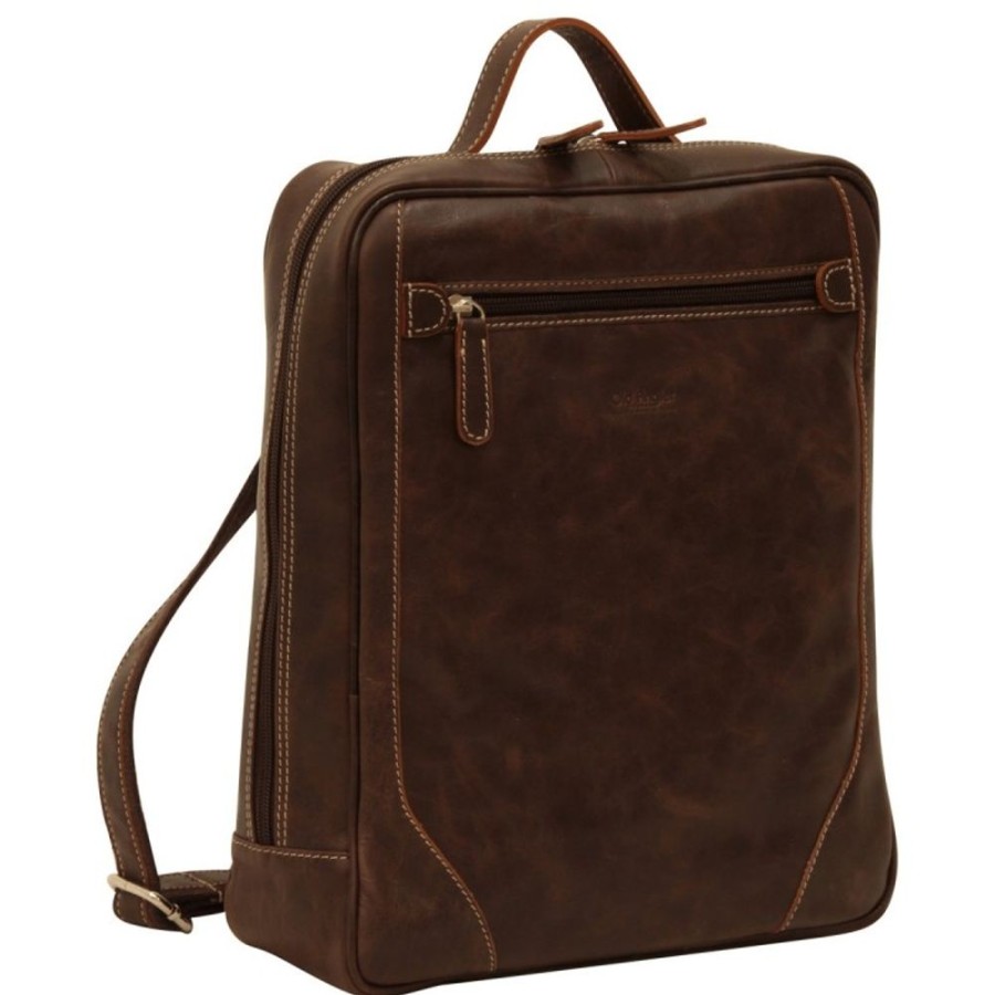 Business Officina 66 | Buffalo Leather Laptop Backpack "Tarnobrzeg" Dark Brown