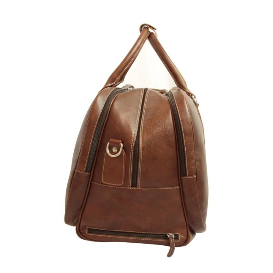 Travels Officina 66 | Soft Calfskin Leather Duffel Bag "Plock" Tm Dark Brown