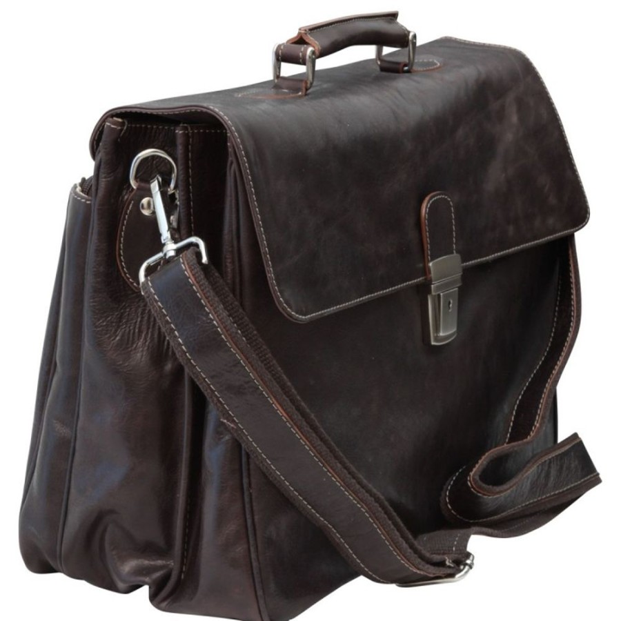 Business Officina 66 Leather Men'S Briefcase | Leather Man Briefcase "Warszawa" Dark Brown