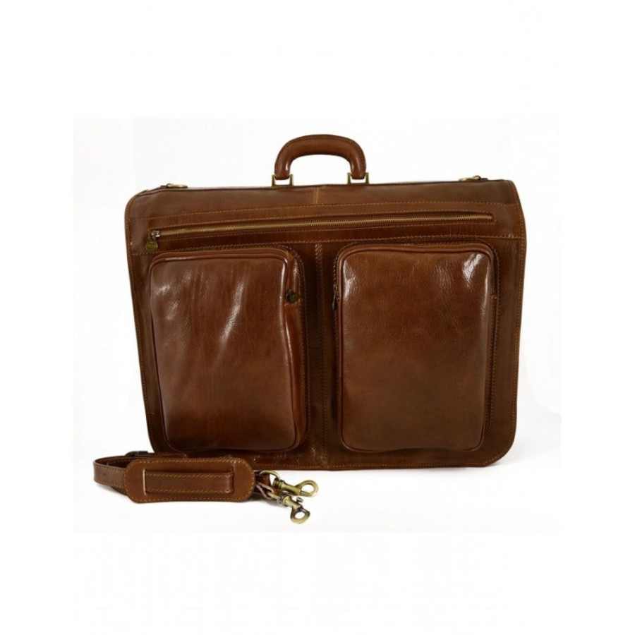 Travels Officina 66 | Leather Clothes Bag With 2 Hangers Brown