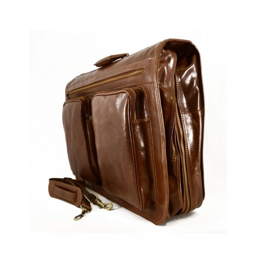 Travels Officina 66 | Leather Clothes Bag With 2 Hangers Brown