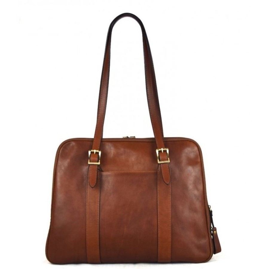 Business Officina 66 Leather Women'S Briefcase | Leather Handbag With Double Long Handles "Rocchette" Brown